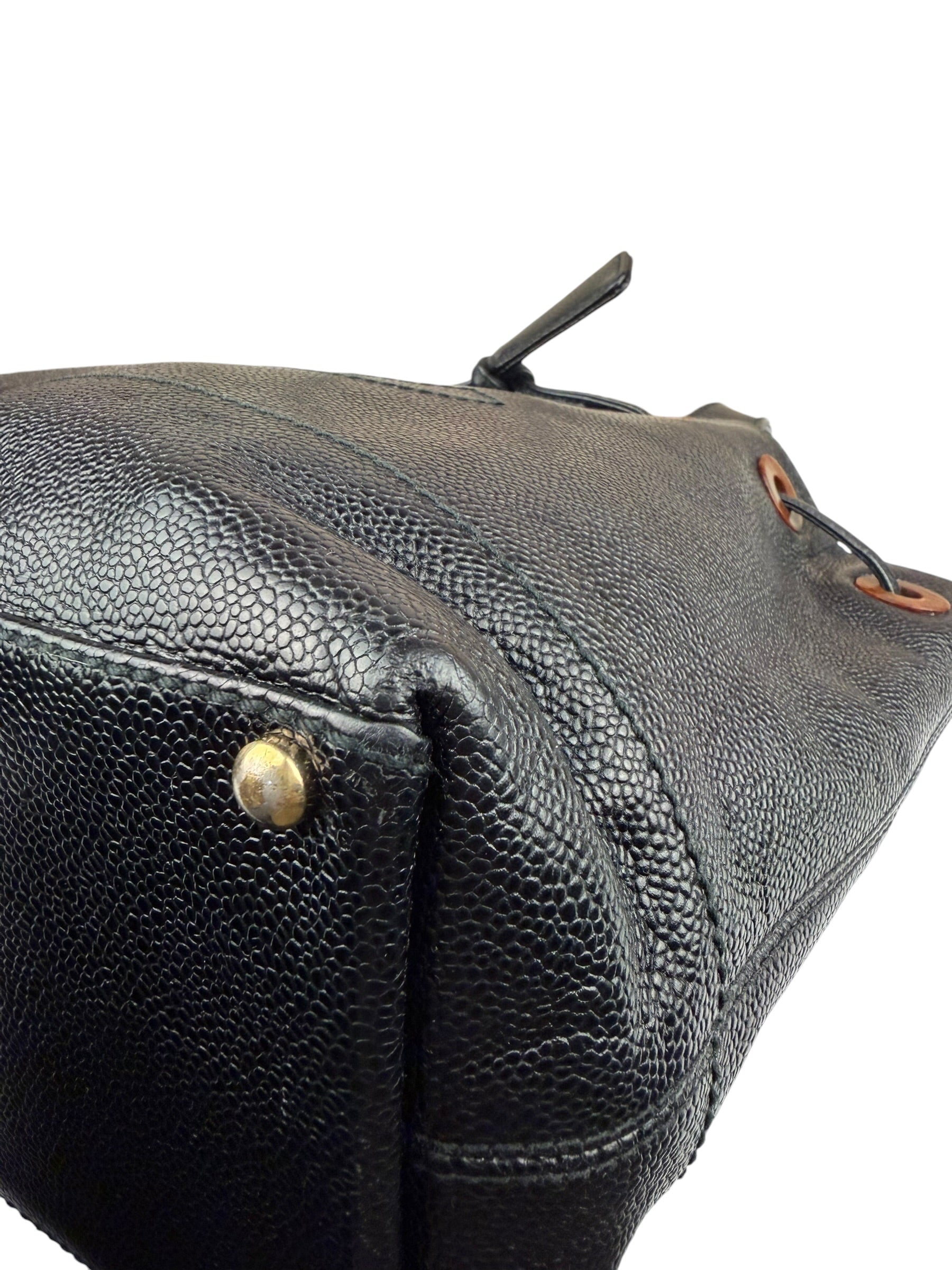 Chanel Black Caviar CC Drawstring Tote Bag 2002