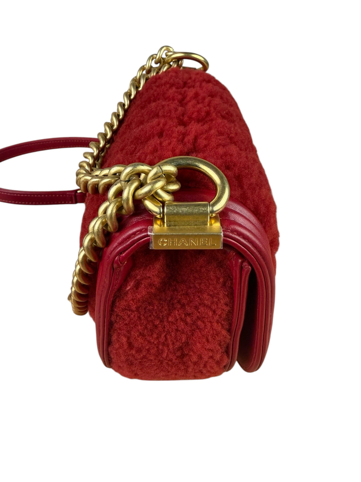 Chanel Red Leather Trim/Quilted Wool Boy Curved Small Messenger Bag Early 20s