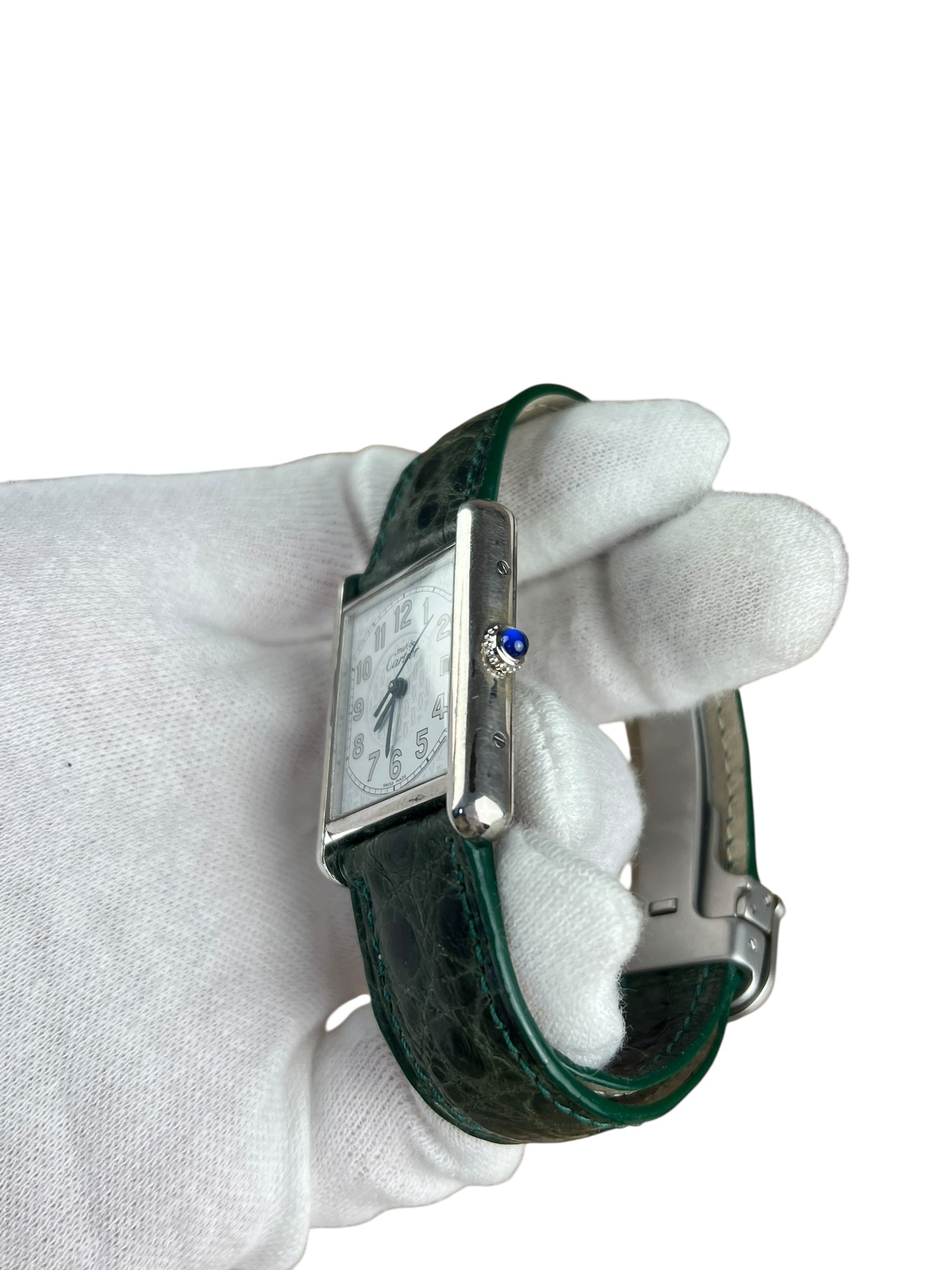 Cartier Must de Tank Green Croc Strap White Dial