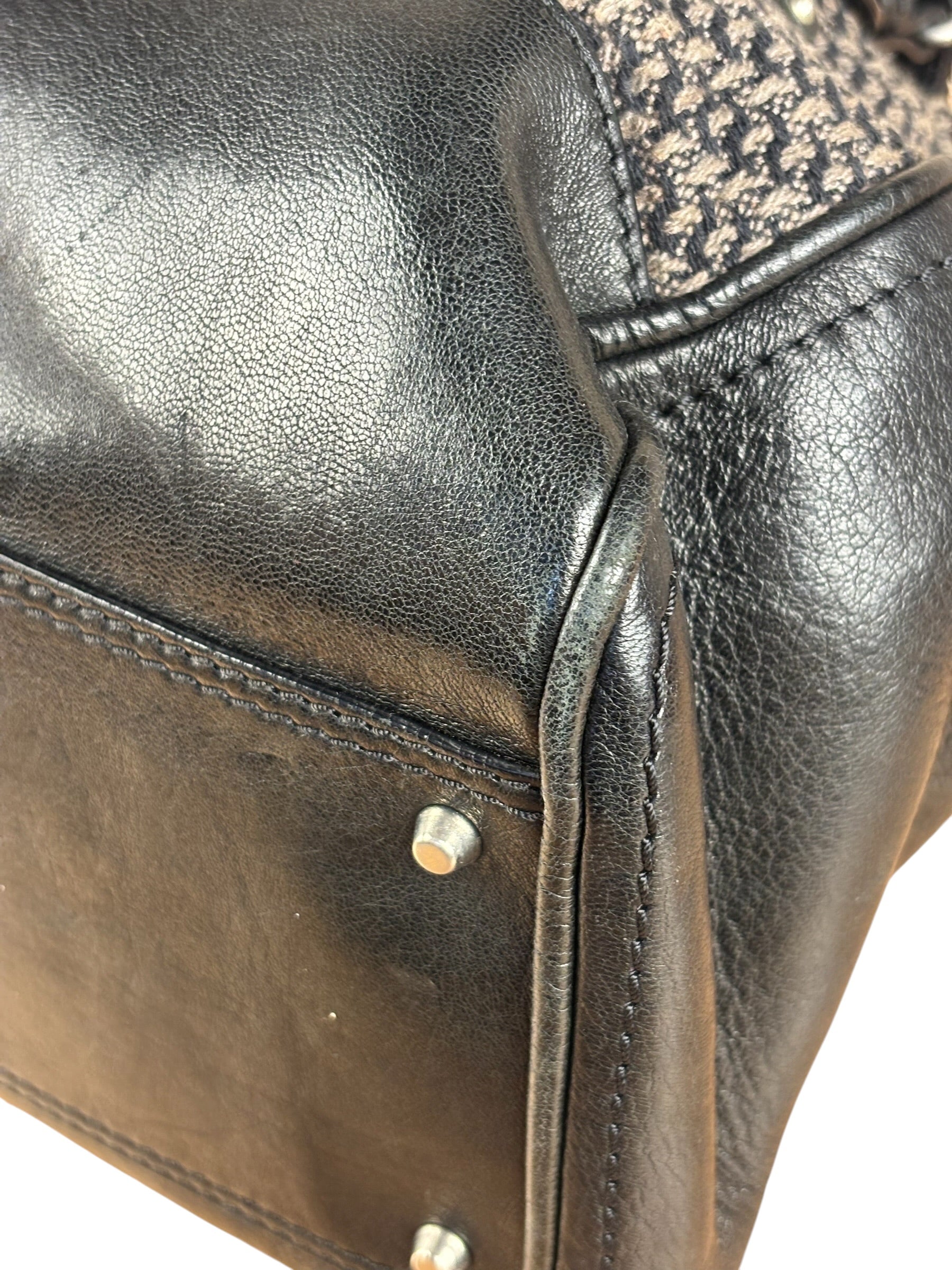Chloe Black Tweed Leather Paddington Shoulder Bag