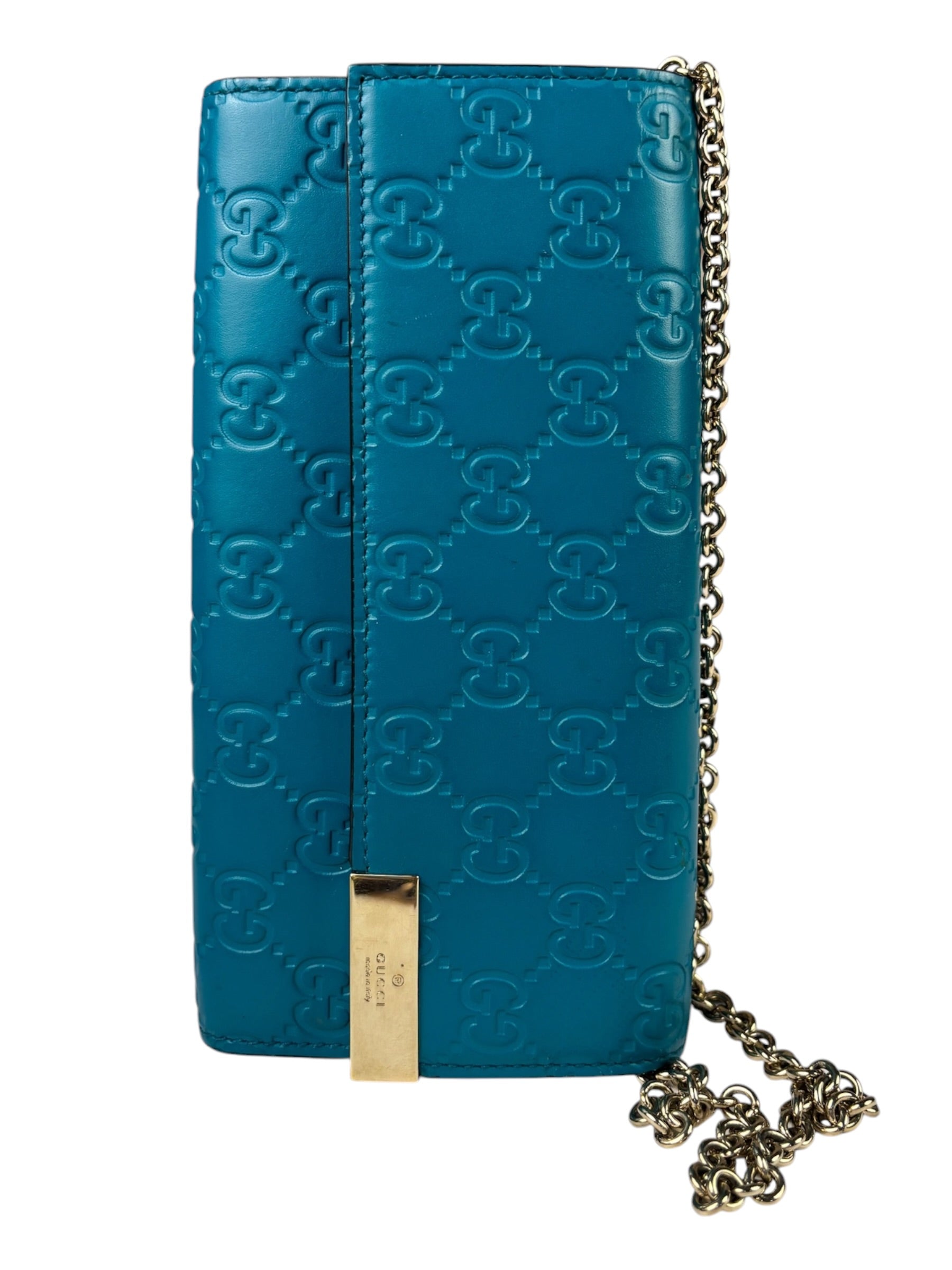 Gucci Turquoise Blue Guccissima Wallet On Chain