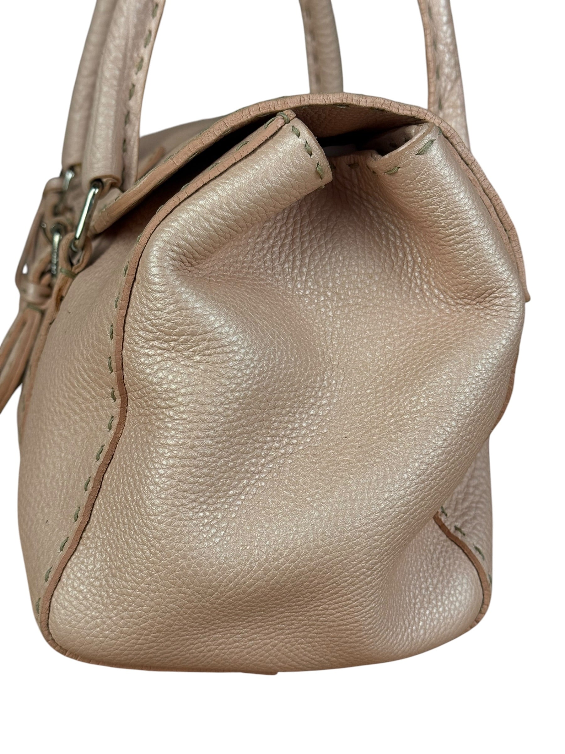 Fendi Light Pink Metallic Vintage Selleria Stitch Lina Handbag