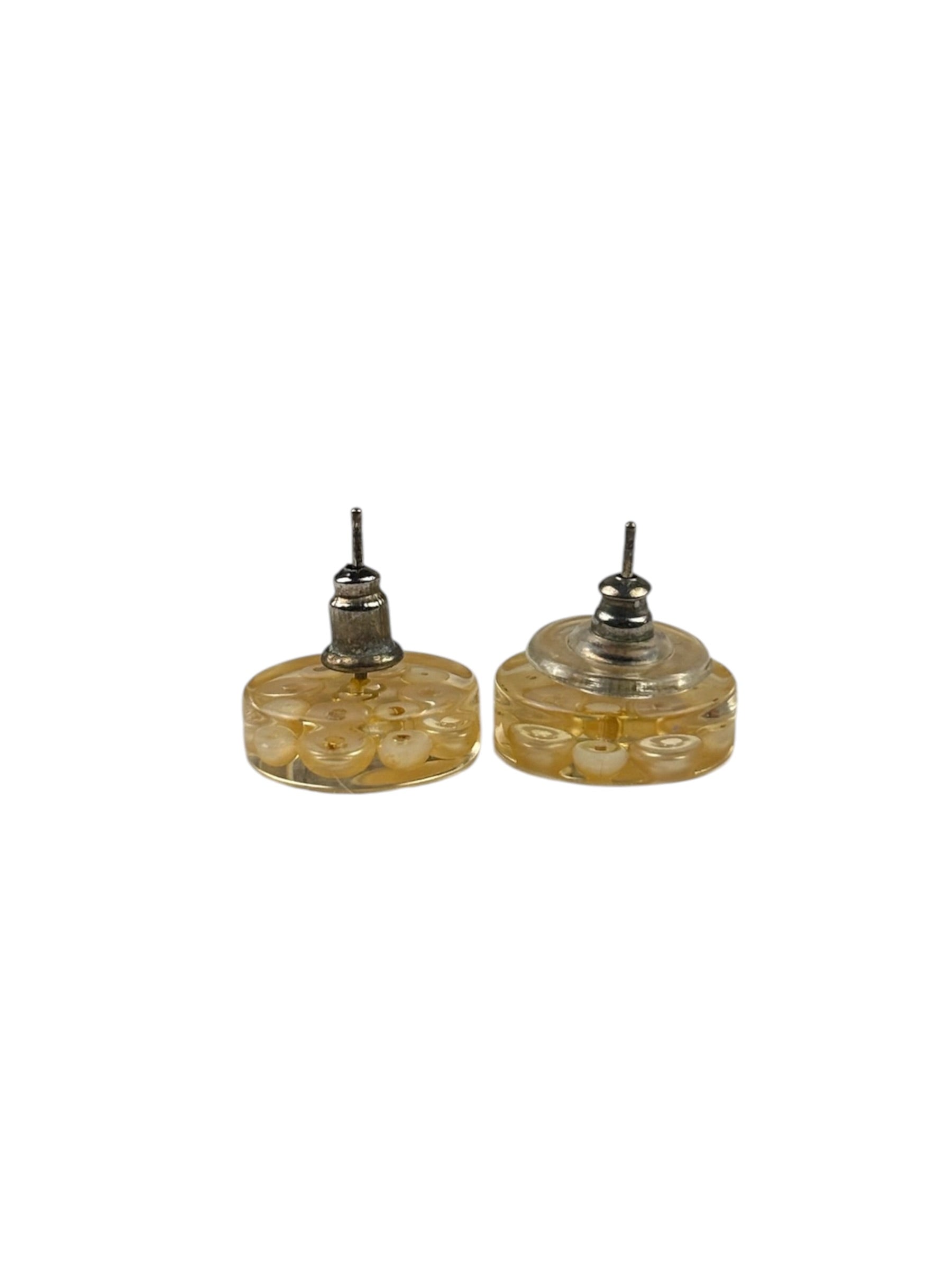 Chanel Vintage CC Clear Resin Faux Pearl Earrings