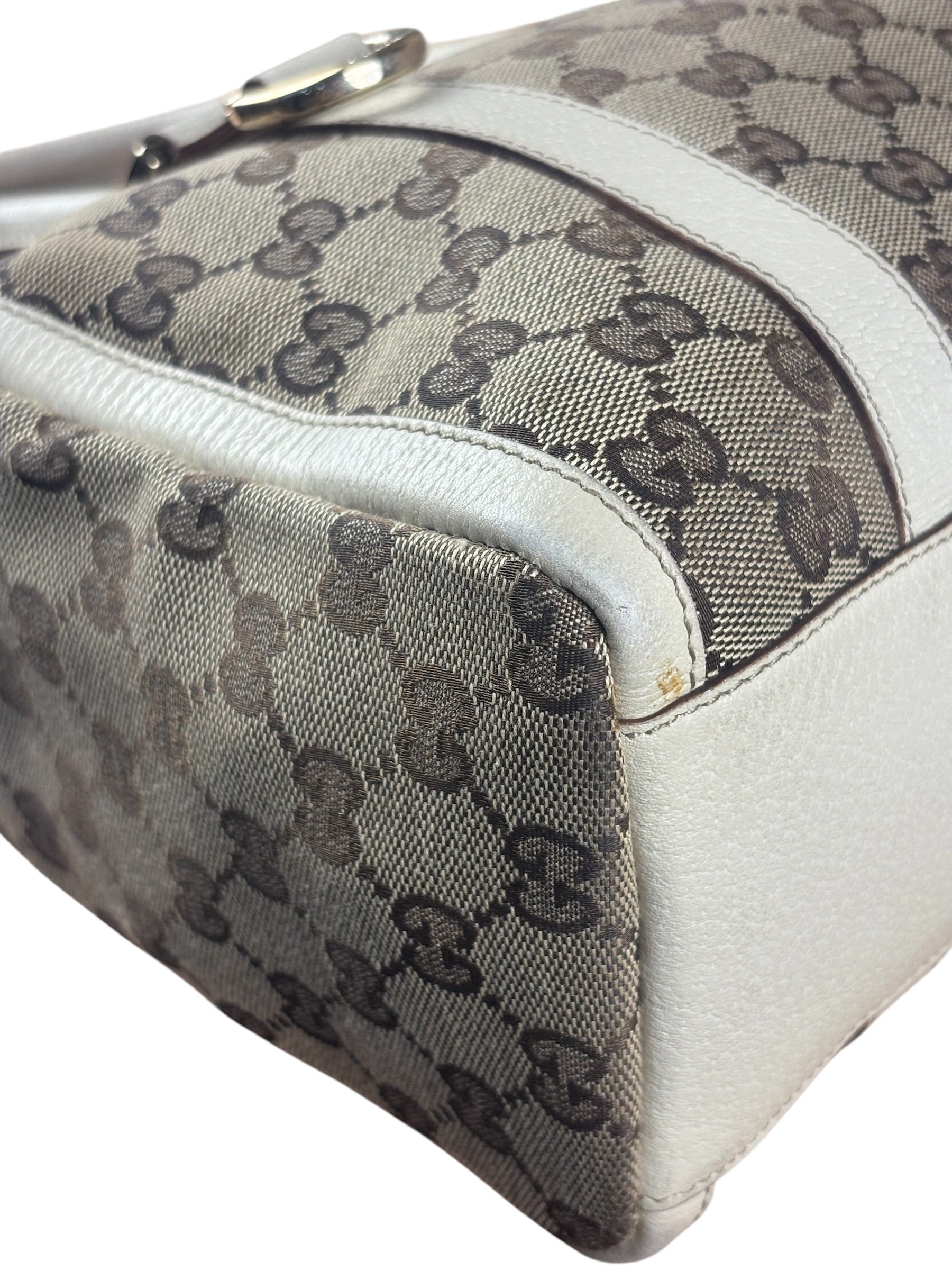 Gucci Bicolor Leather Trim Canvas GG Monogram Shoulder Bag