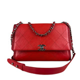 Chanel Red CC Quilted Crumpled Calfskin Flap Bag 2018