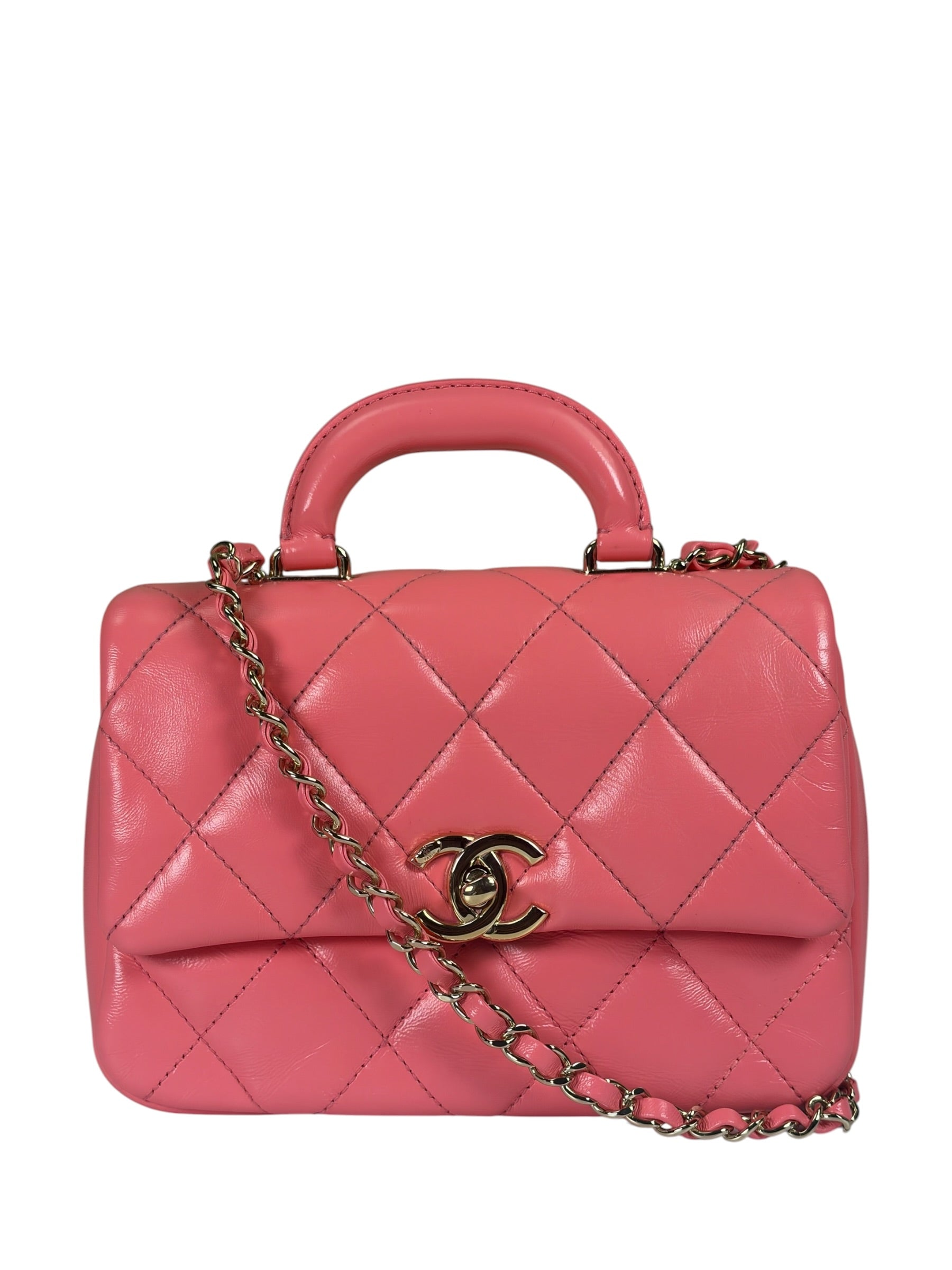 Chanel Pink Quilted Lambskin Two-Way Bag 2021