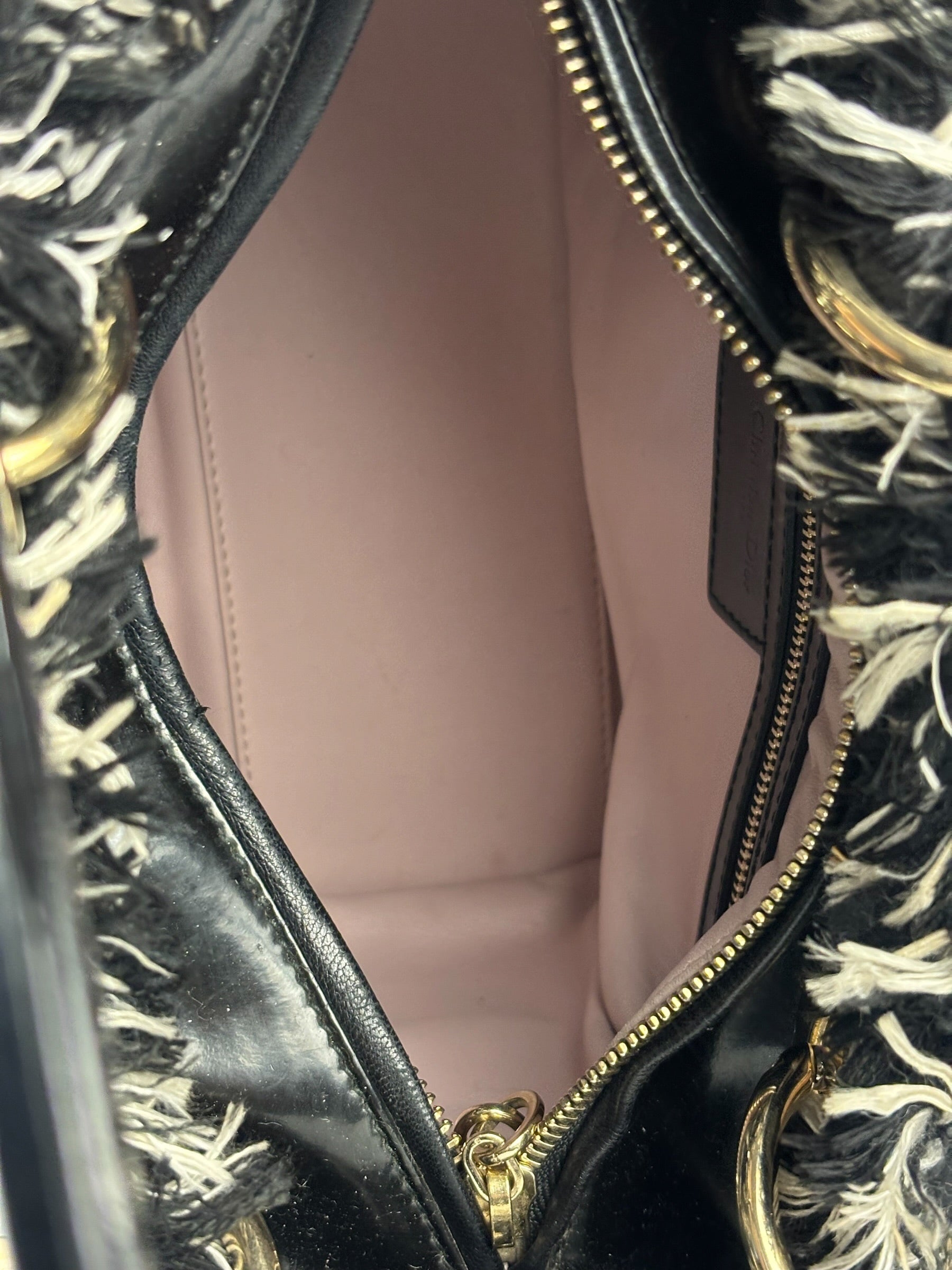 Christian Dior Black/White Tweed Lady Dior Two-Way Bag