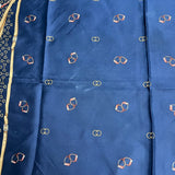 Gucci Navy Horseshoe Silk Scarf