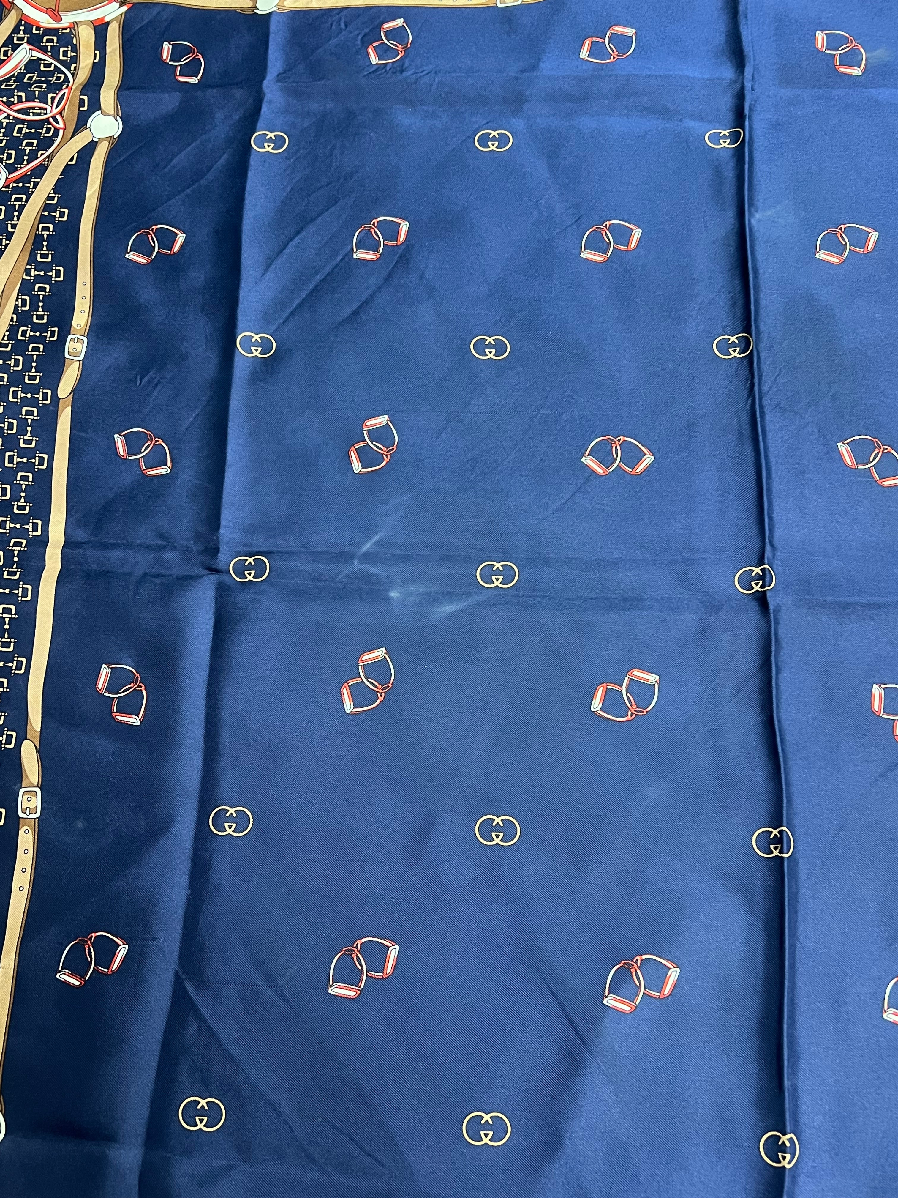 Gucci Navy Horseshoe Silk Scarf