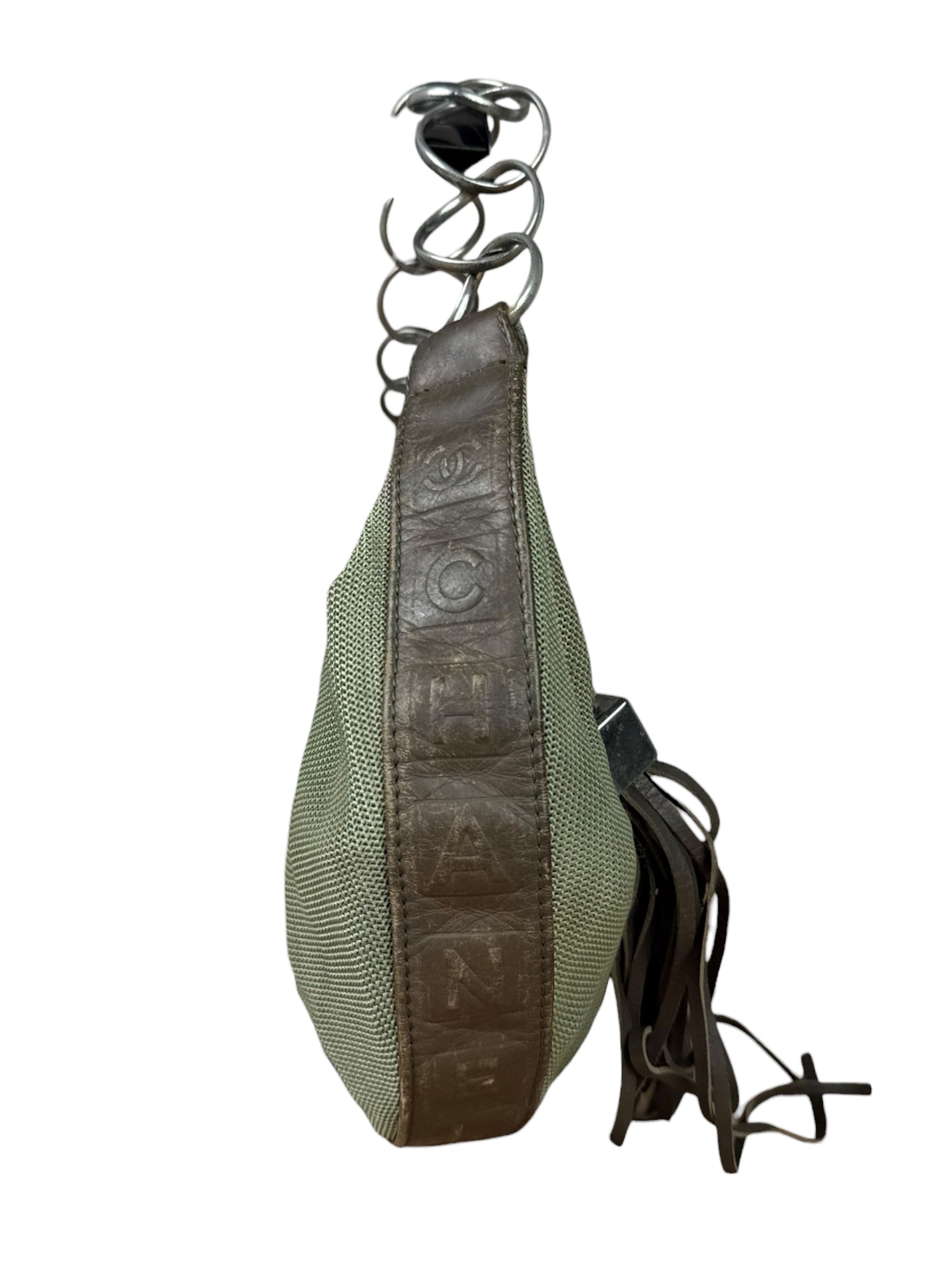 Chanel Olive Green/Brown Leather Trim Interlocking Ring Strap Hobo Bag 2003