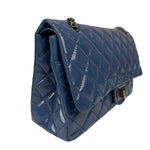 Chanel Blue Patent Quilted Jumbo Classic 2.55 Double Flap Bag 2011