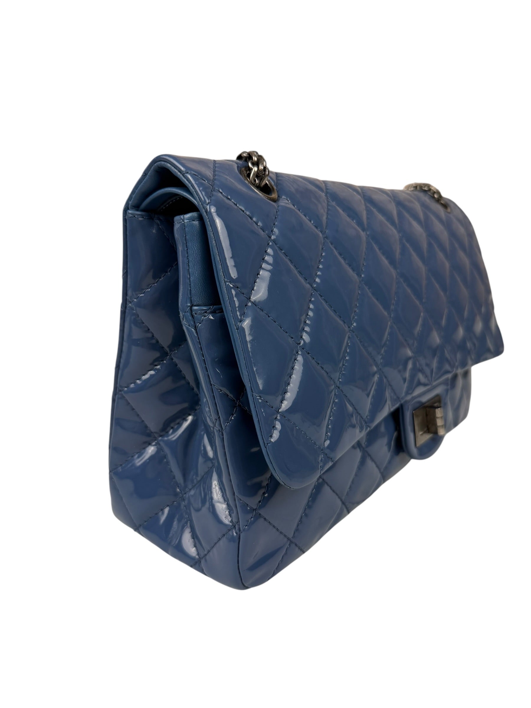 Chanel Blue Patent Quilted Jumbo Classic 2.55 Double Flap Bag 2011