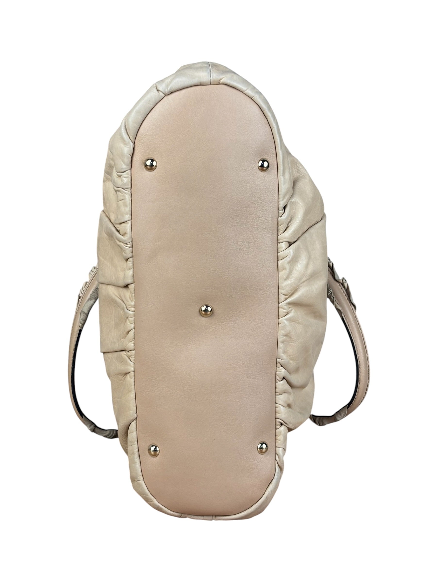 Gucci Vintage Beige Leather Ruched Handle Tote