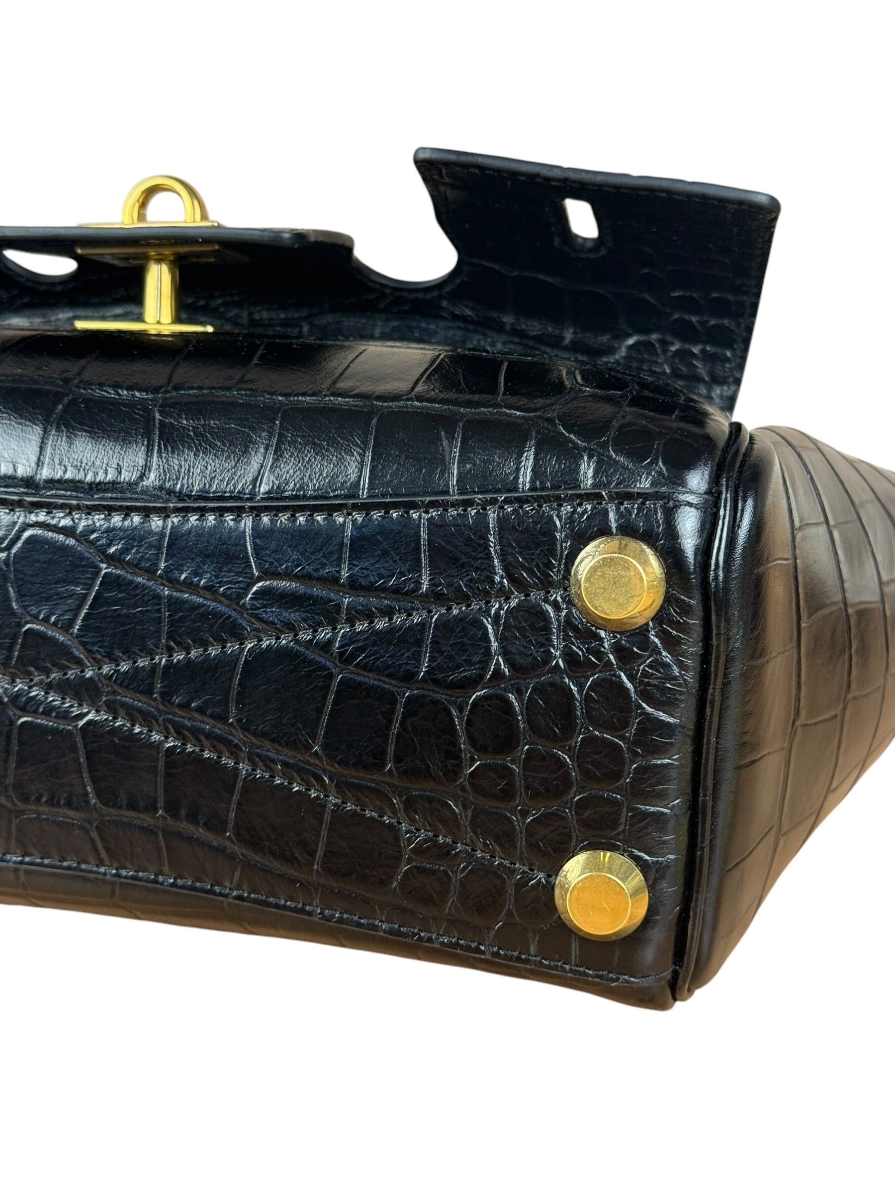 Balenciaga Black Leather Mini Bel Air Carry All Two-Way Bag