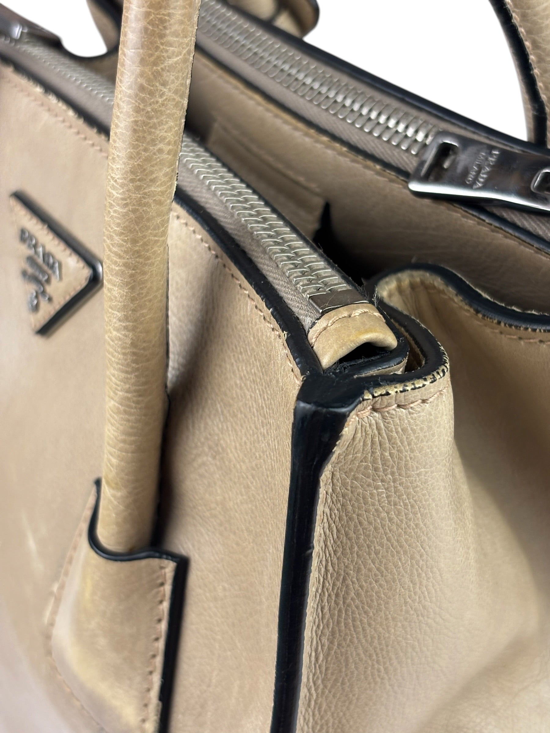 Prada Beige Glace Calf Twin Tote