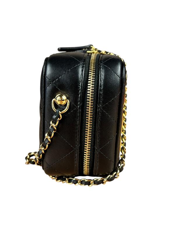 Chanel Mini Golden Plate Quilted Vanity Bag