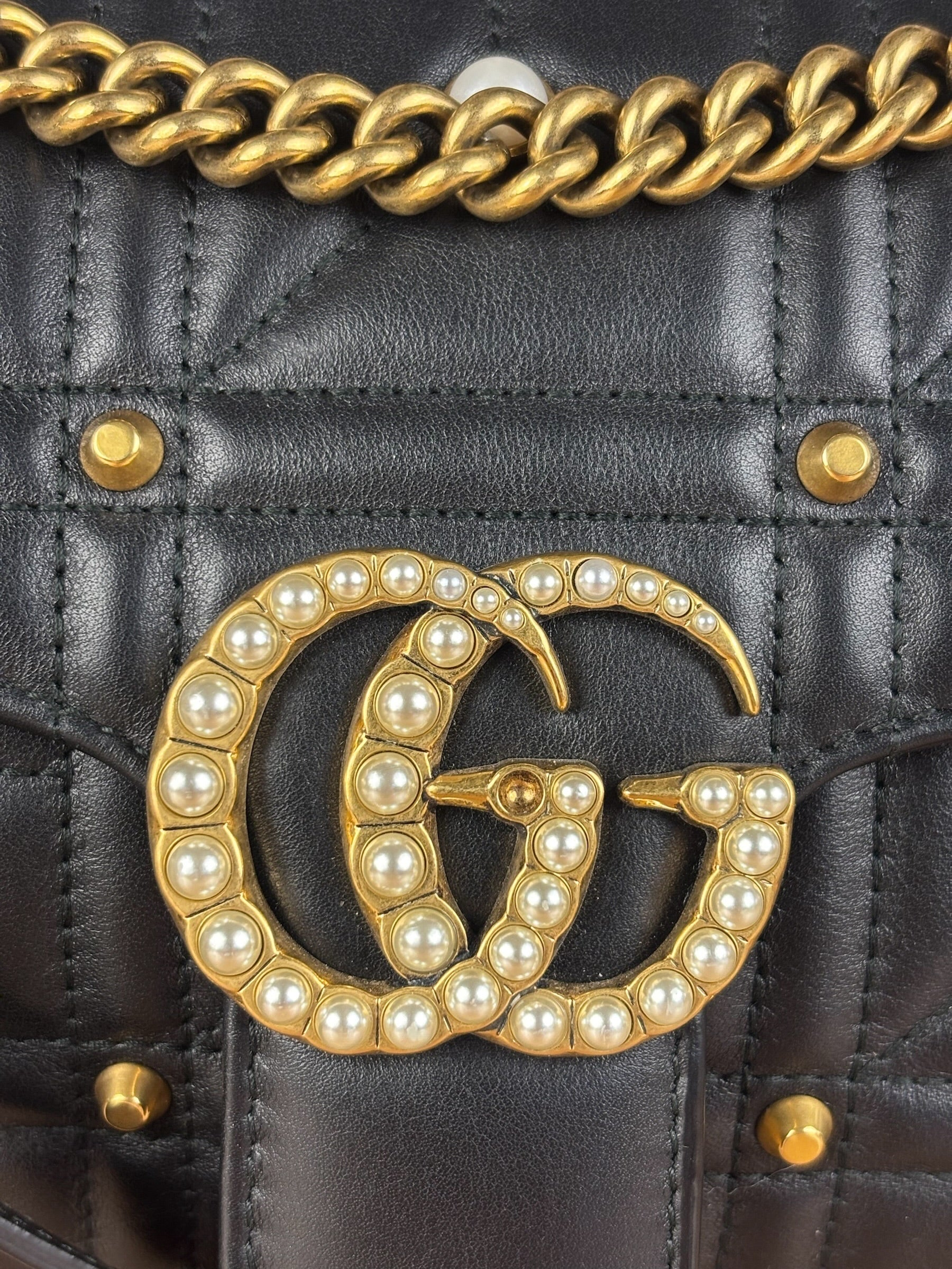 Gucci Black Pearly GG Marmont Flap Bag