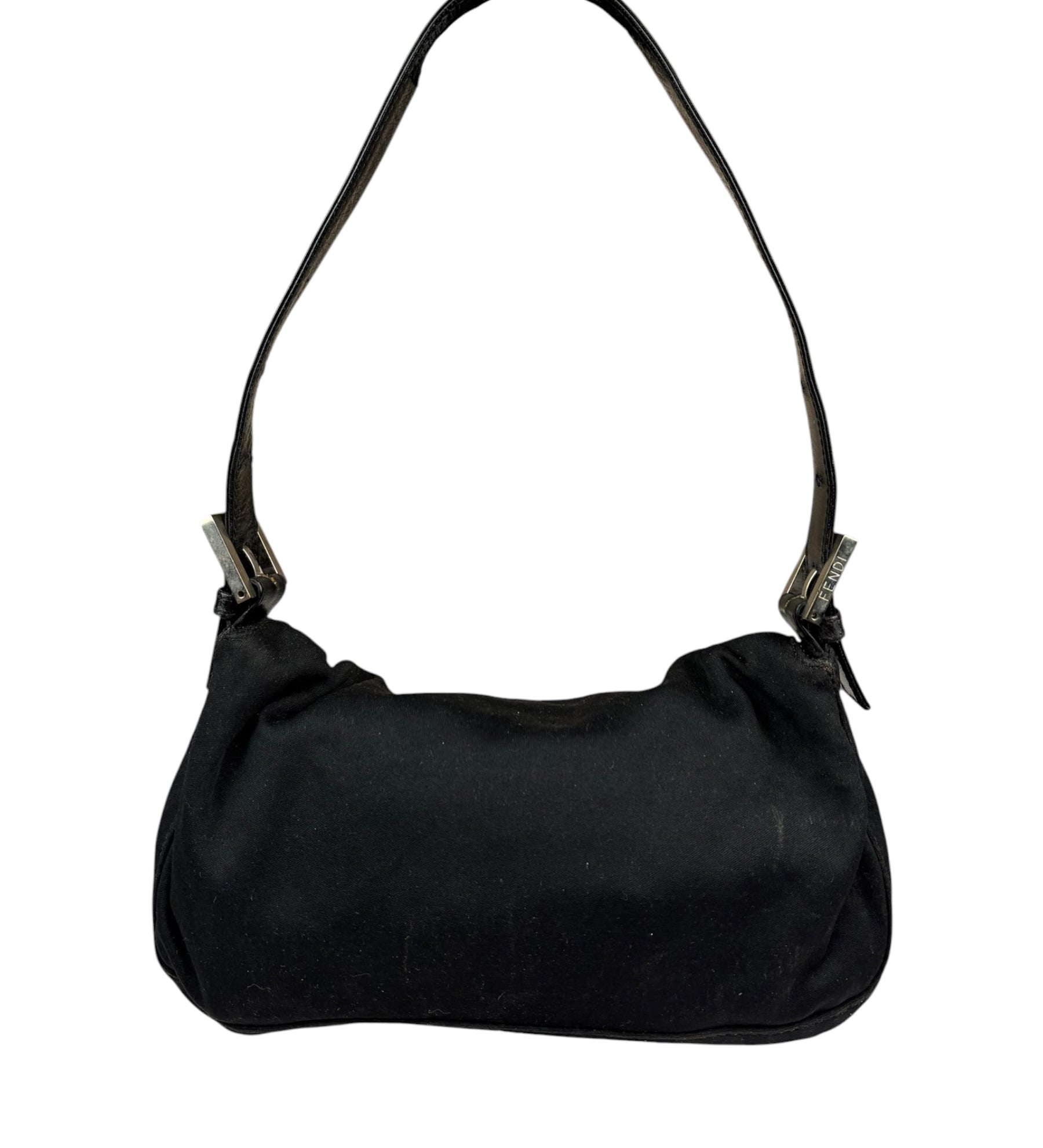 Fendi Black Leather Trim Baguette