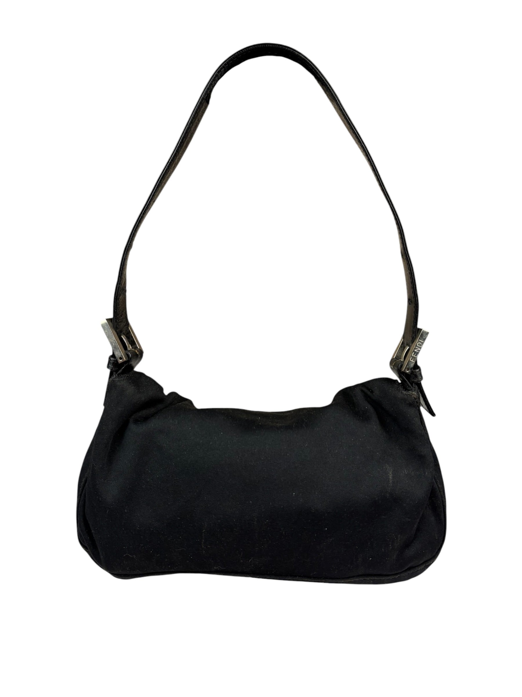 Fendi Black Leather Trim Baguette