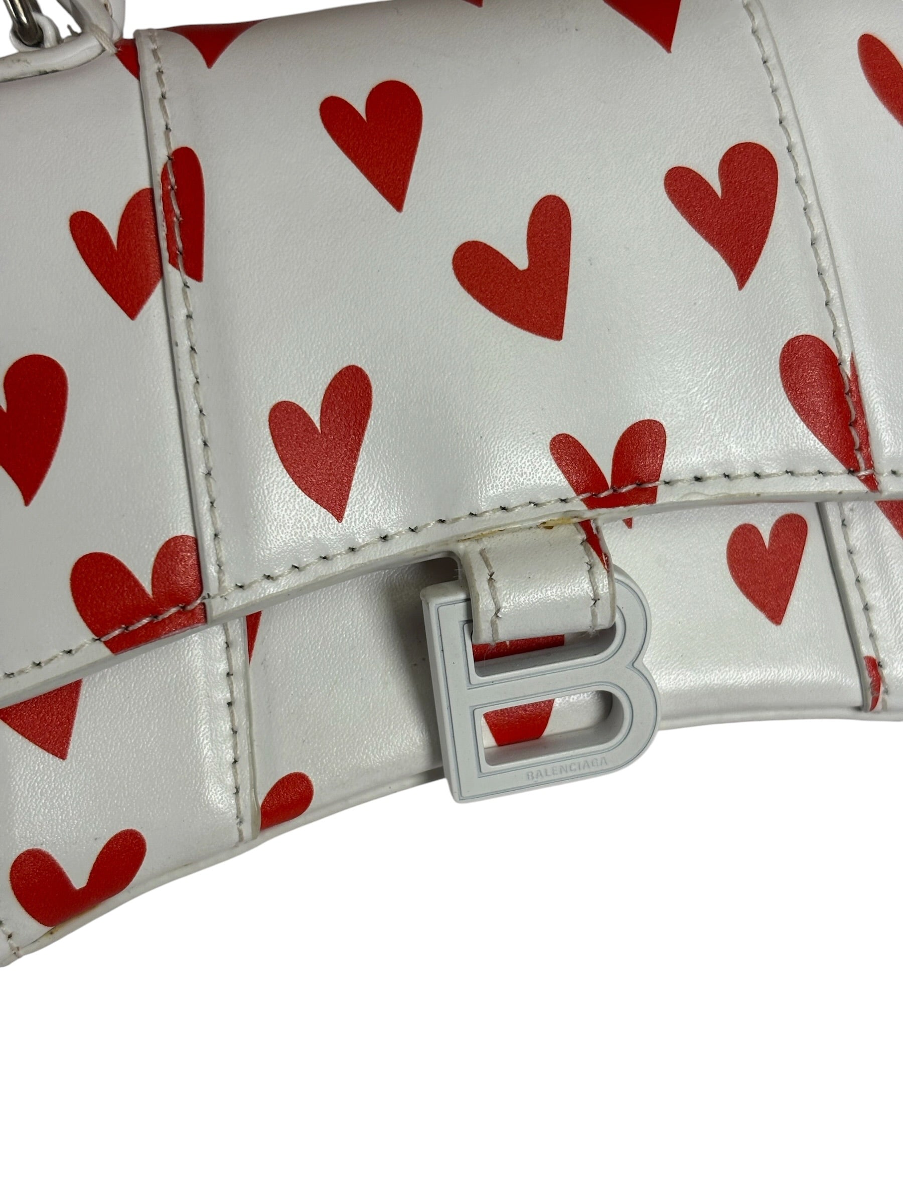 Balenciaga White Leather Hourglass Heart Nano Two-Way Bag
