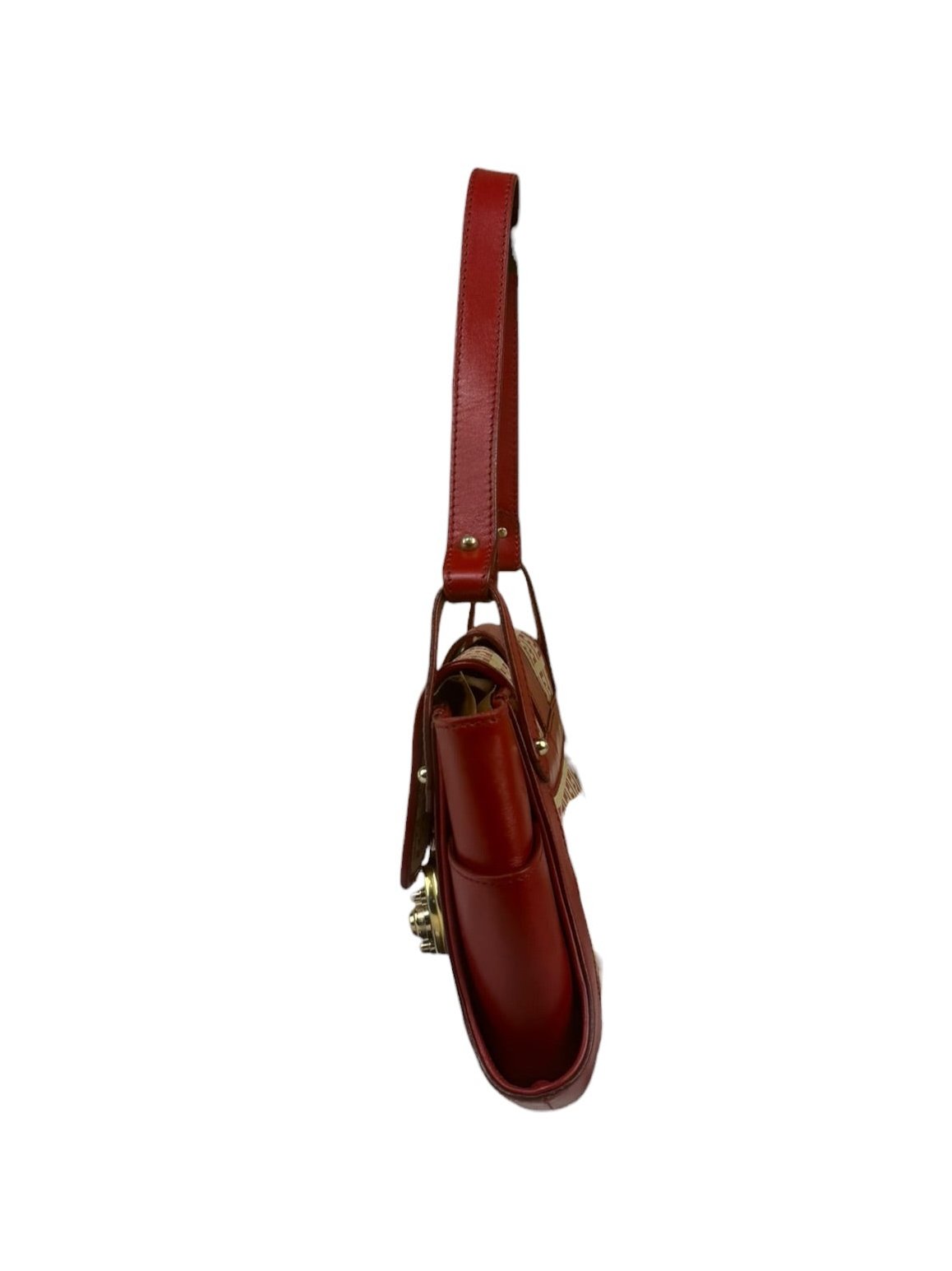 Fendi Red Leather Trim Zucca Compliation Shoulder Bag