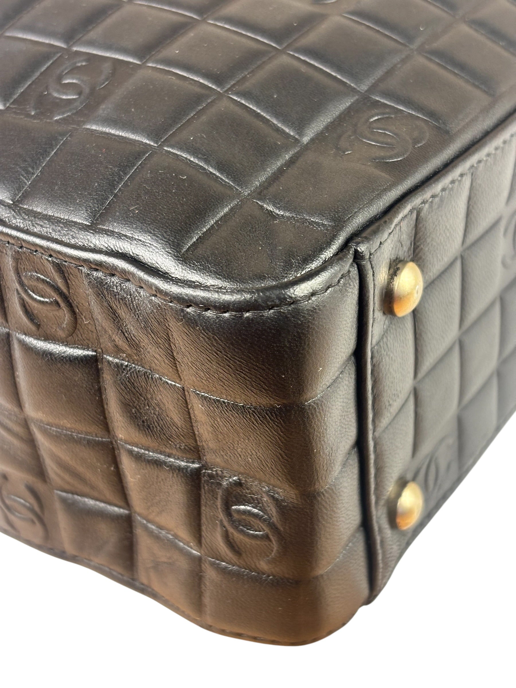 Chanel Vintage Black Leather Chocolate Bar Tote Bag 1992