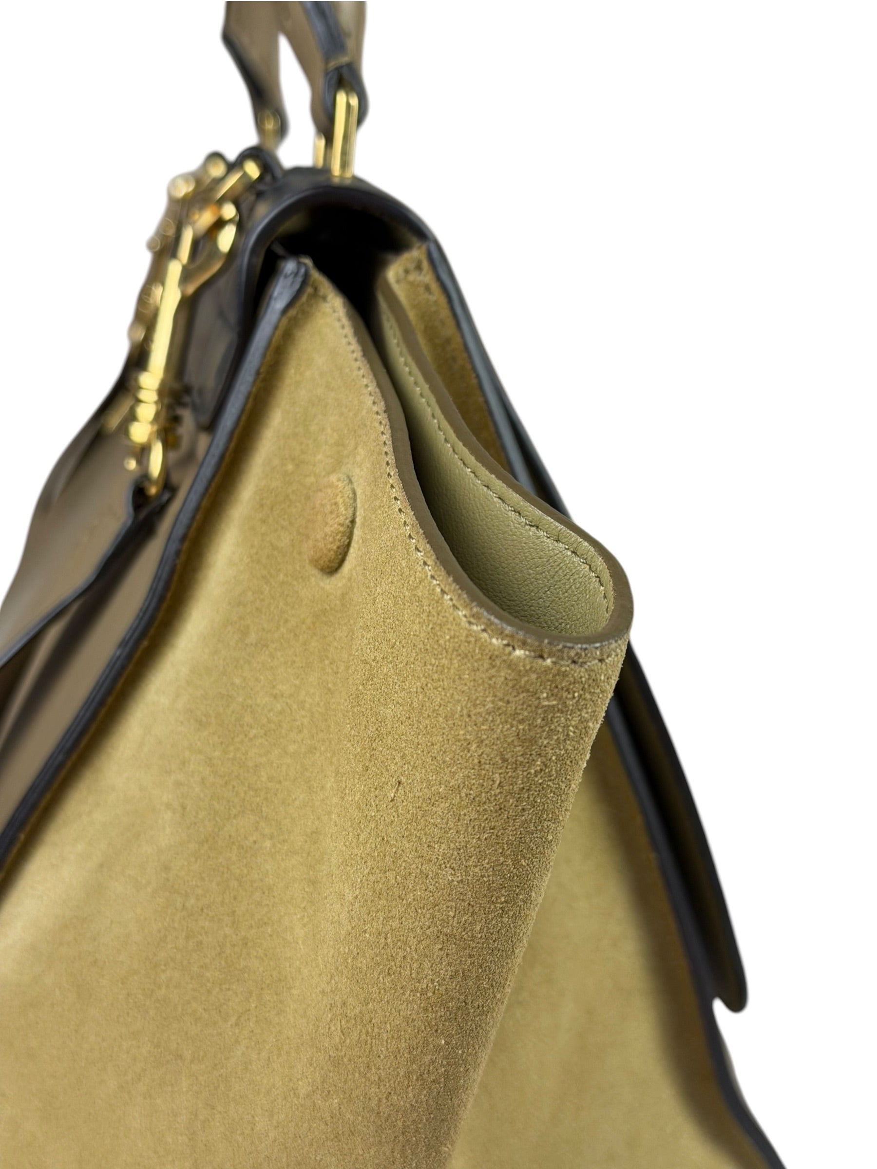 Celine Tri-Color Beige Leather/Suede Trapeze Medium Two-Way Bag