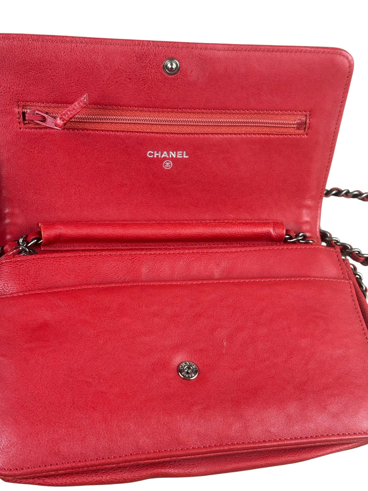 Chanel Red Quilted Lambskin Boy Flap Wallet On Chain 2012