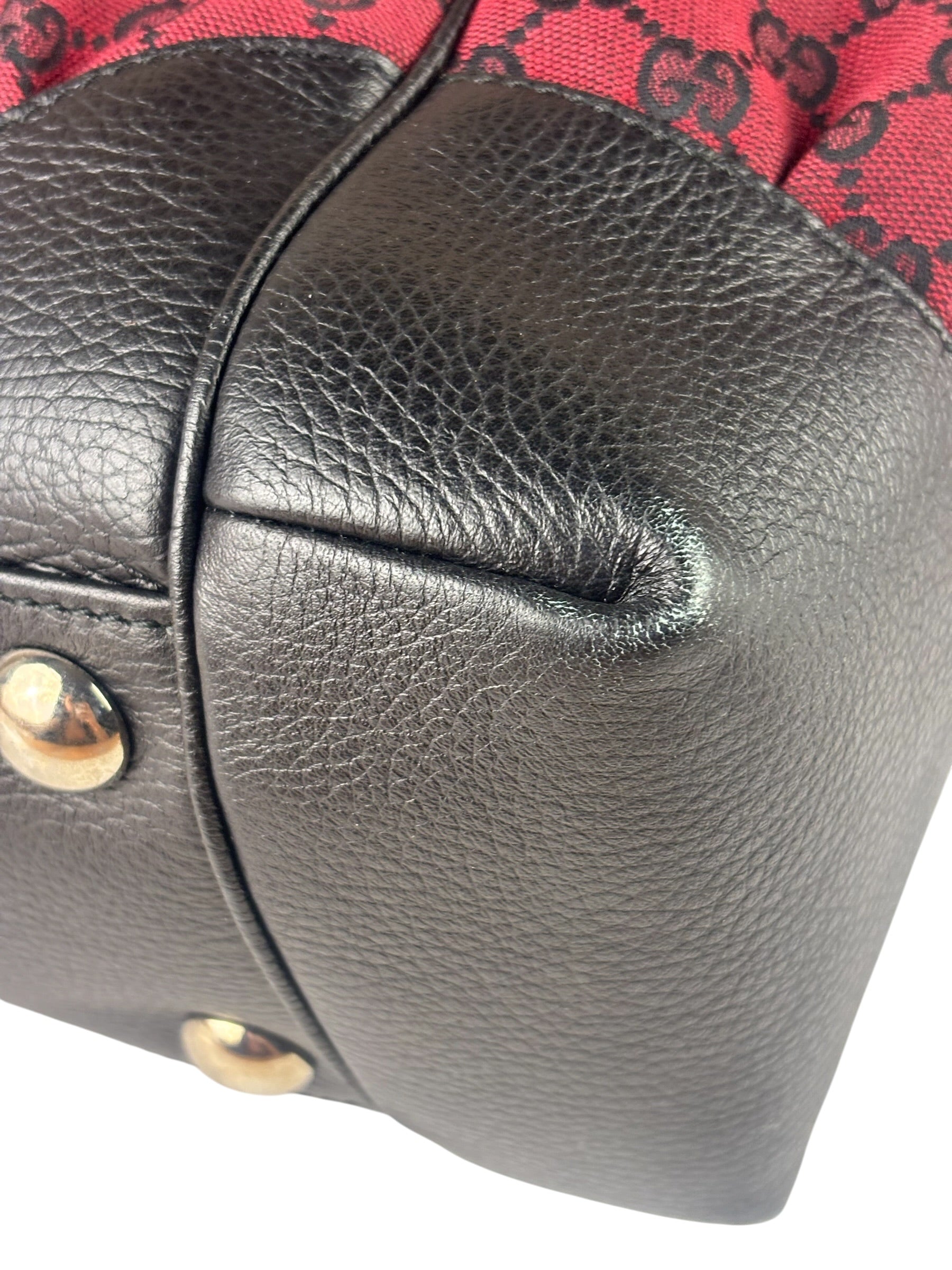 Gucci Red/Black Leather Trim GG Full Moon Tote