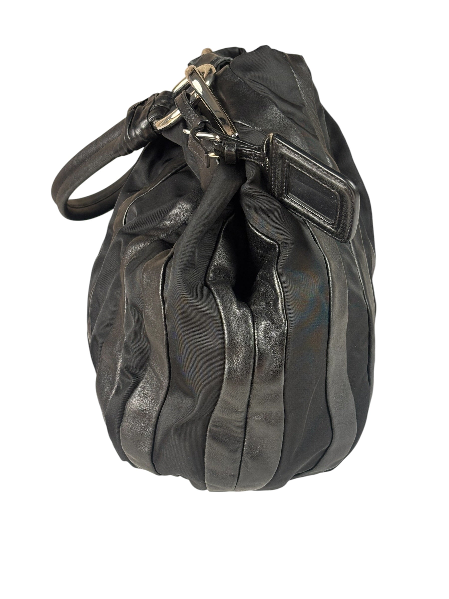 Prada Black Tessuto Nylon/Leather Trim Waves Hobo Bag