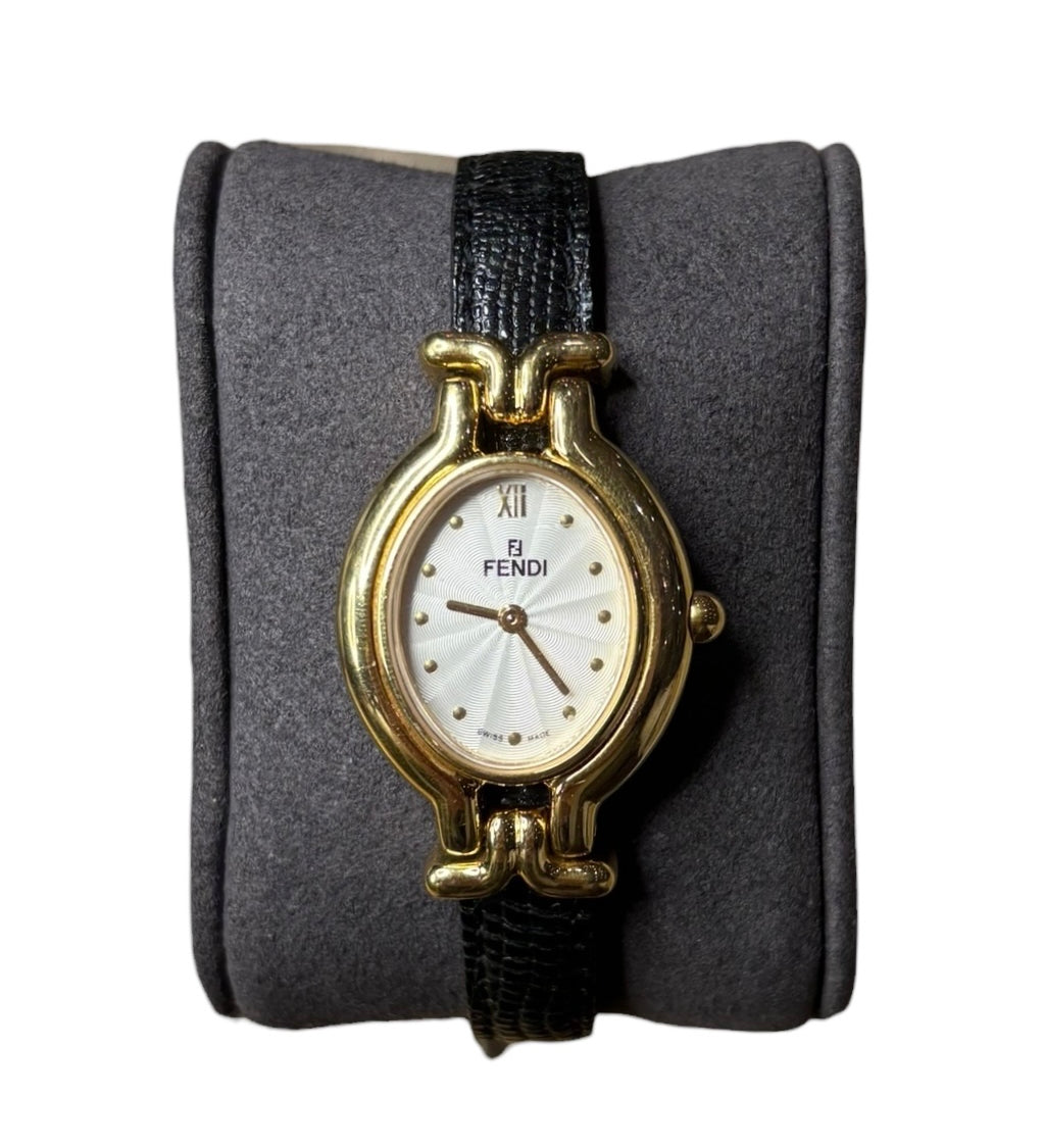 Fendi Oval Silver Dial Gold Plated Interchangeable Bands