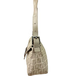 Fendi Grey Leather Trim Zucca Baguette
