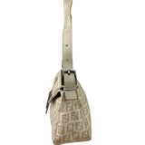 Fendi Grey Leather Trim Zucca Baguette