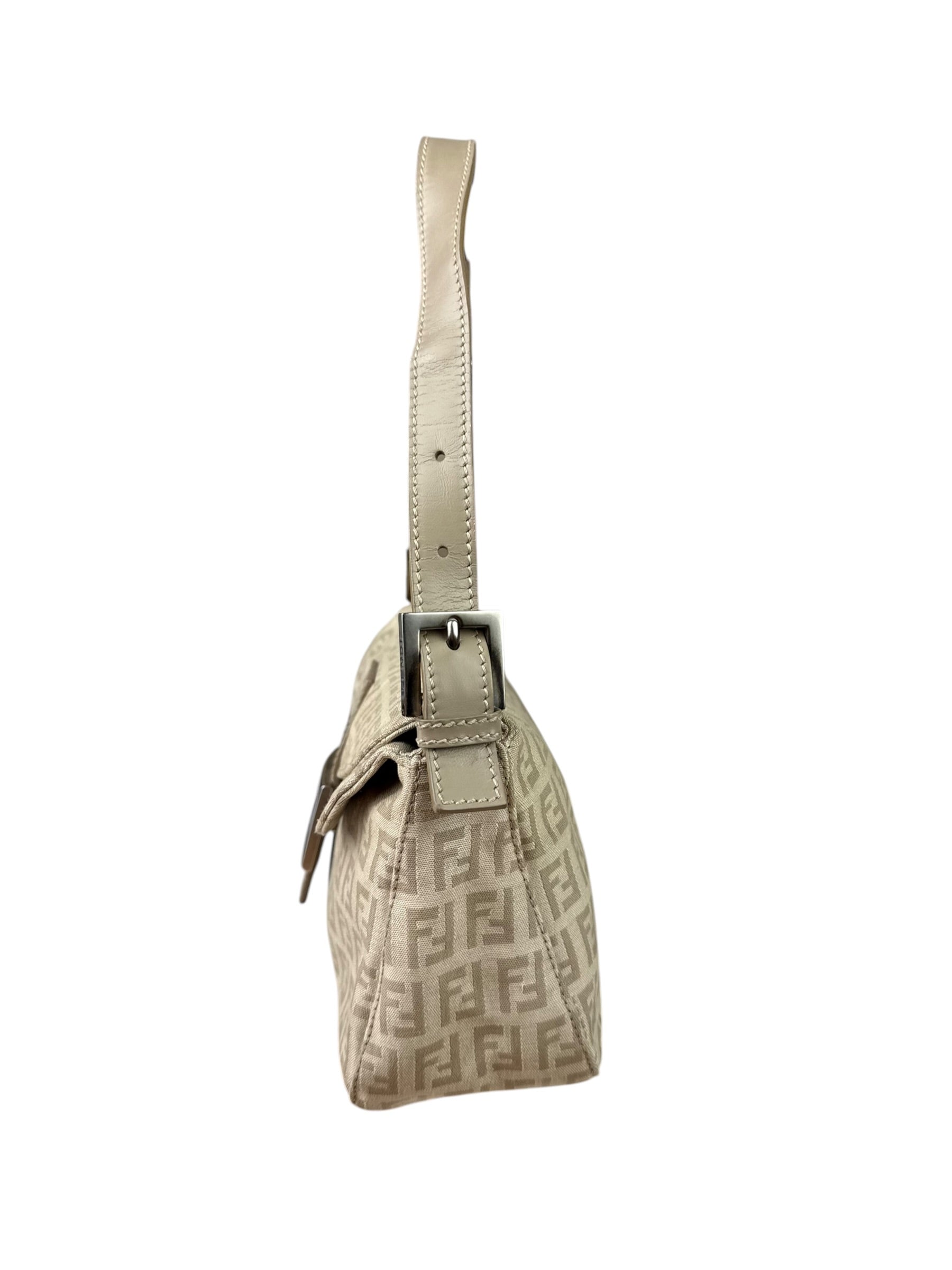 Fendi Grey Leather Trim Zucca Baguette