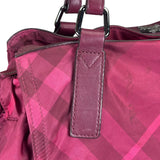 Burberry Plum Nylon/Leather Trim Nova Check Buckleigh Packable Tote