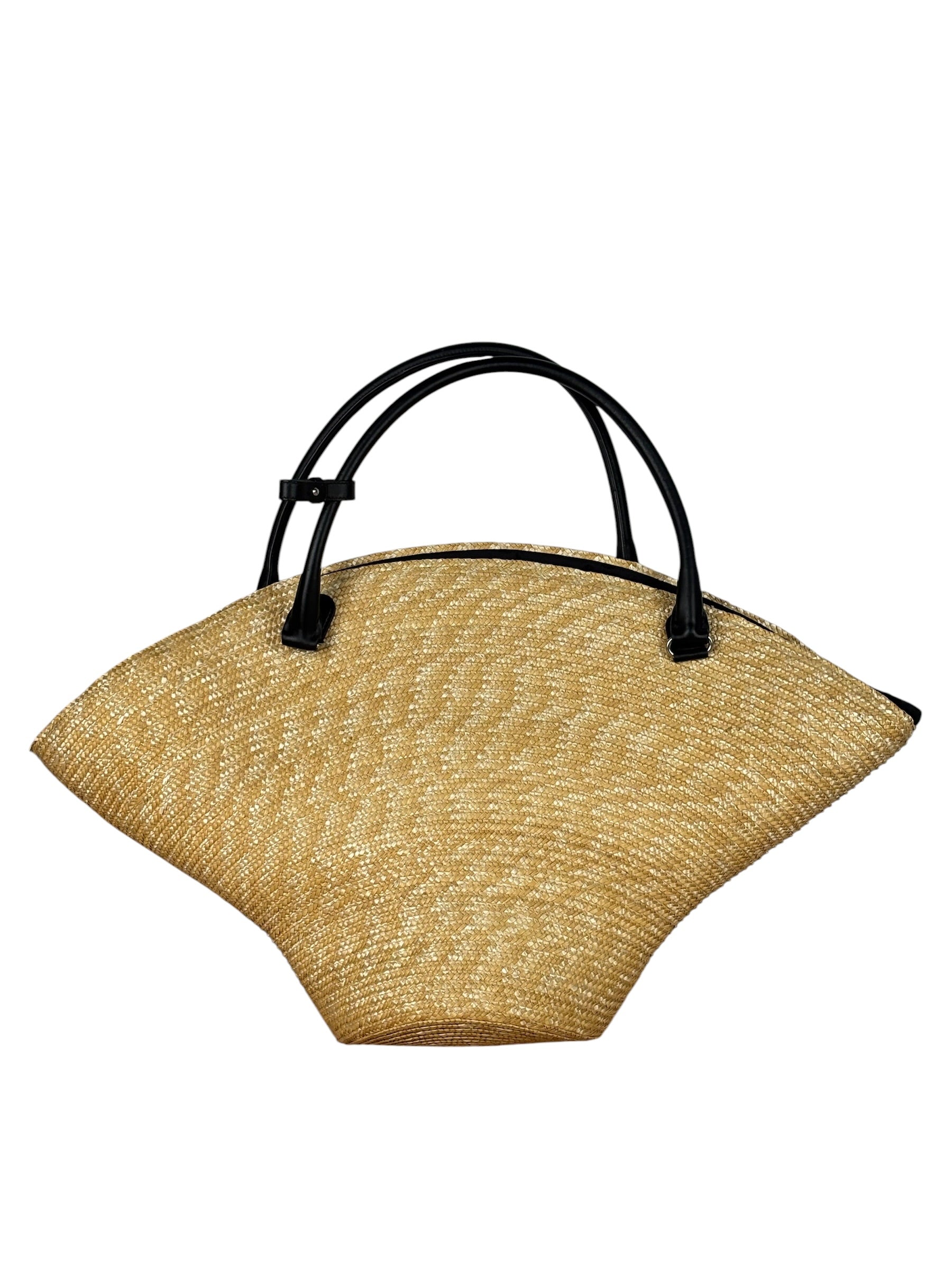 Balenciaga Raffia Woven/Leather Trim Beach Tote
