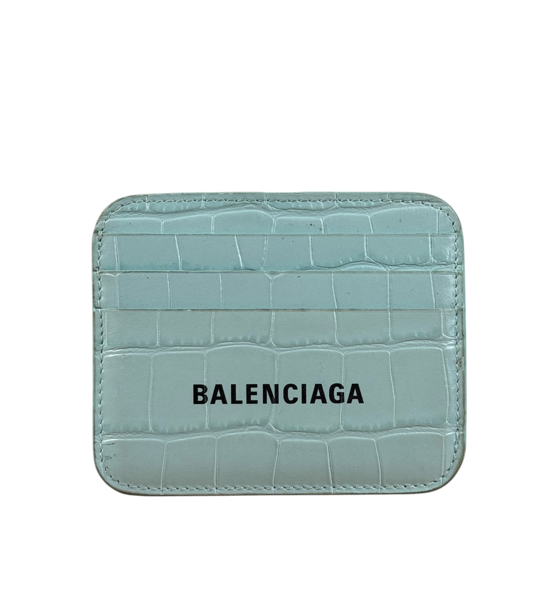 Balenciaga Blue Croc Embossed Cardholder