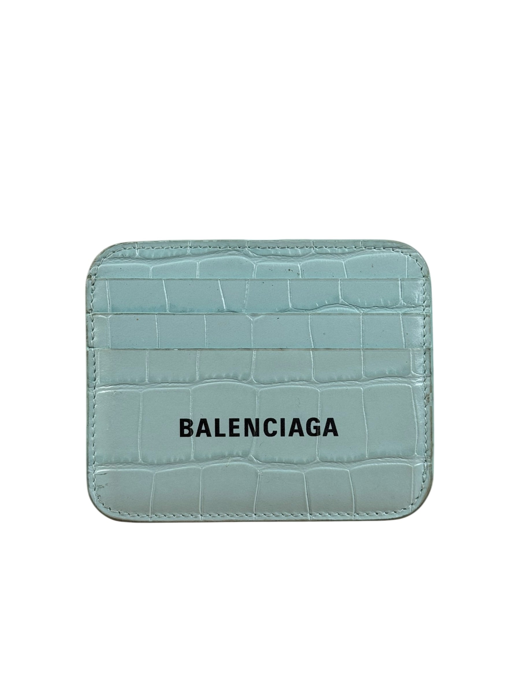 Balenciaga Blue Croc Embossed Cardholder