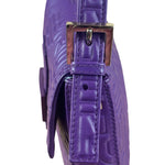 Fendi Purple Nappa Leather Medium Logo Embossed Baguette