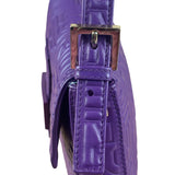 Fendi Purple Nappa Leather Medium Logo Embossed Baguette