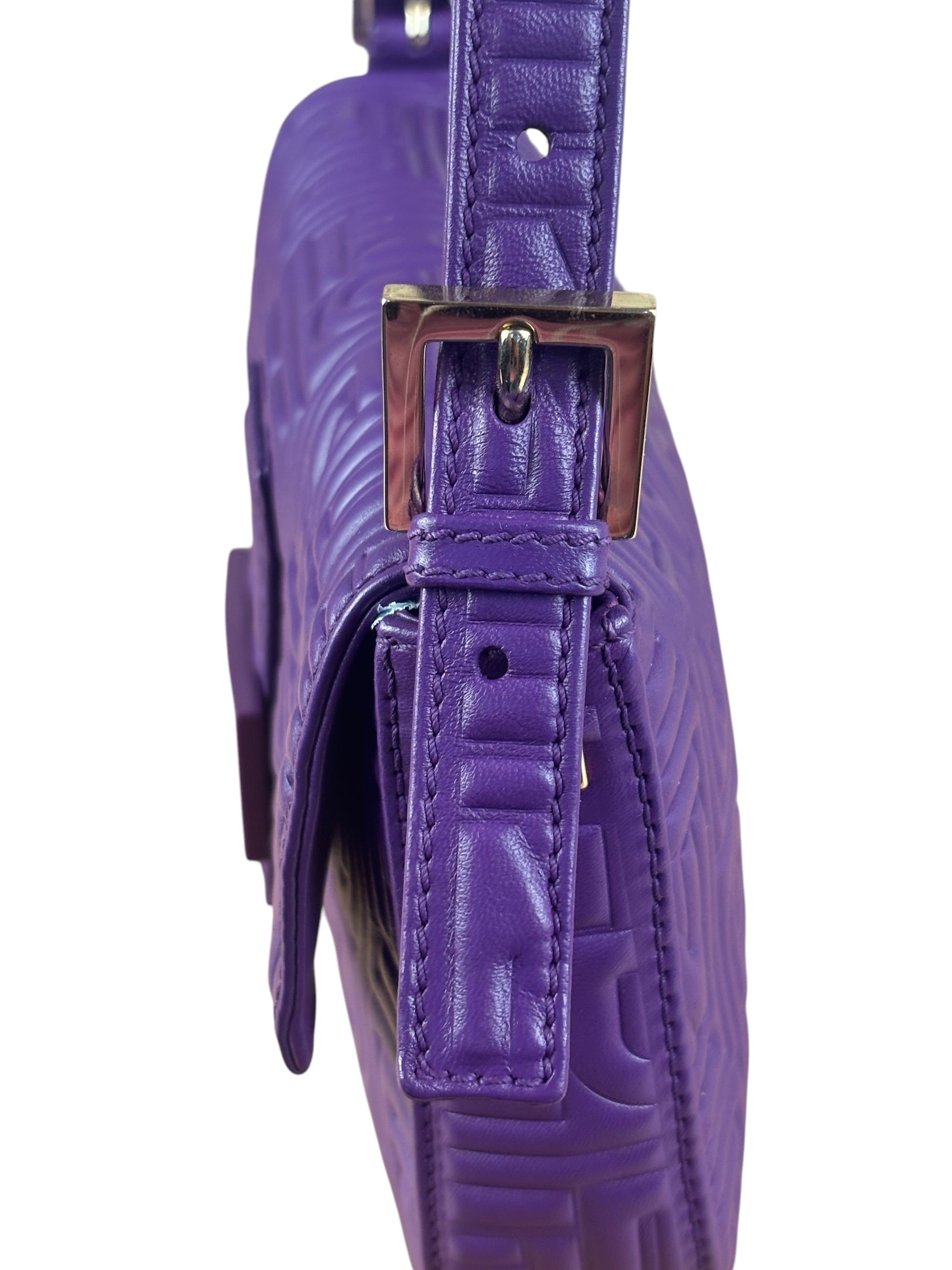 Fendi Purple Nappa Leather Medium Logo Embossed Baguette