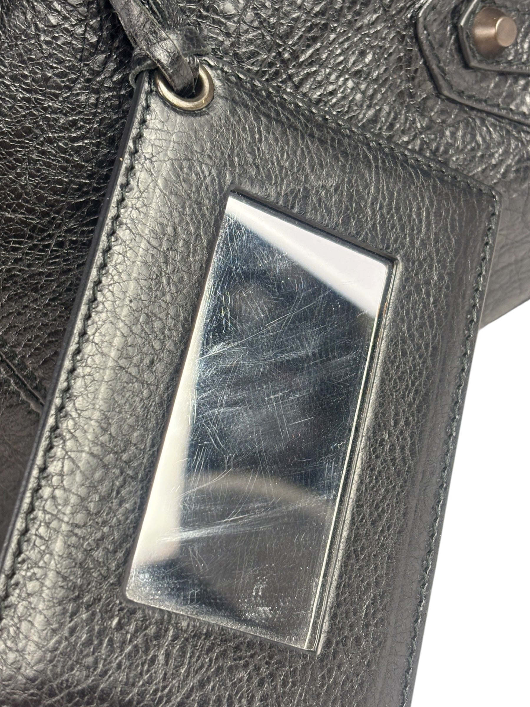 Balenciaga Black Lambskin Moto Work Two-Way Bag