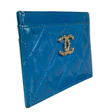 Chanel Blue Patent Quilted CC Cardholder 2016