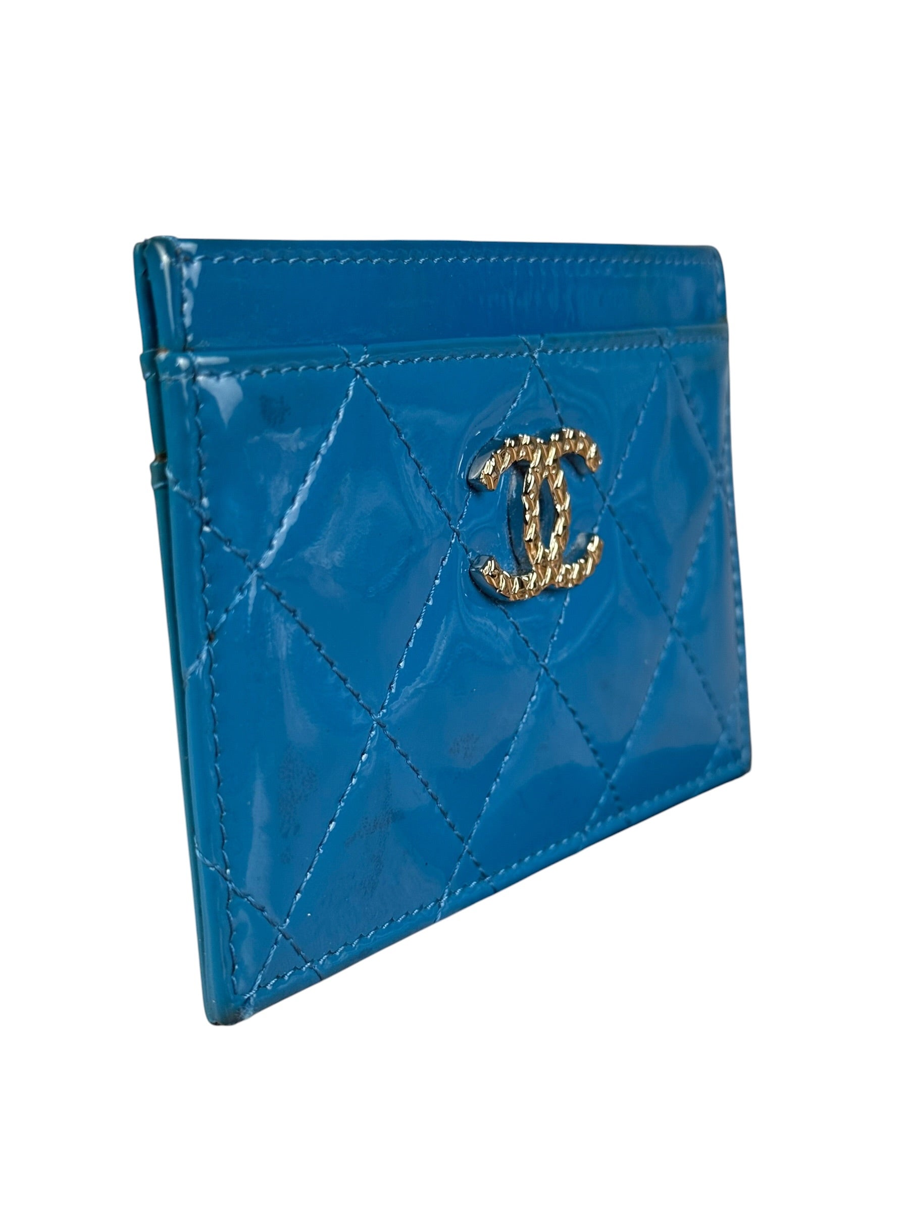 Chanel Blue Patent Quilted CC Cardholder 2016