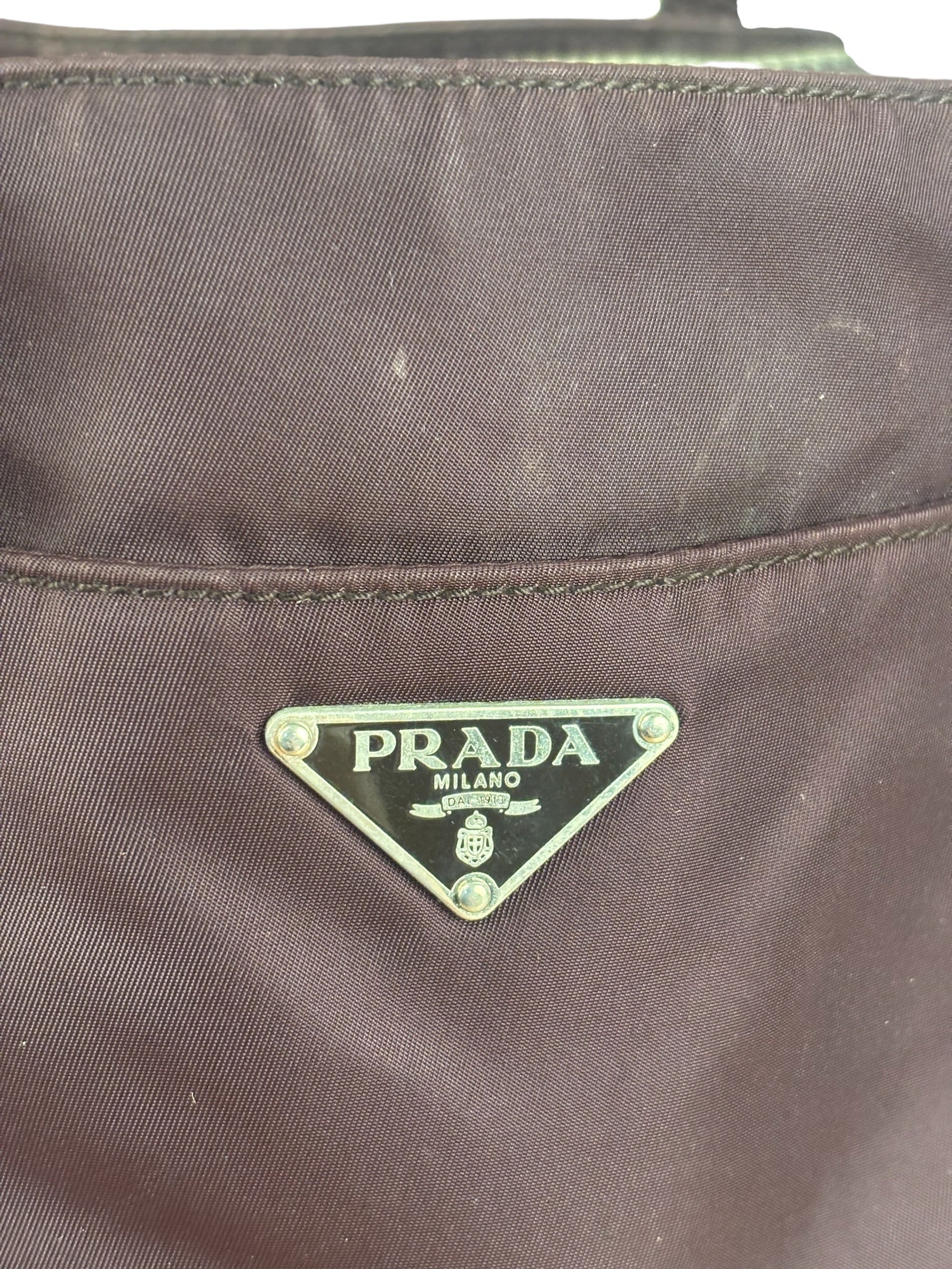 Prada Vintage Plum Nylon Leather Embossed Handbag