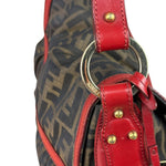 Fendi Beige/Red Leather Trim Zucca Chef Flap Bag