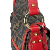 Fendi Beige/Red Leather Trim Zucca Chef Flap Bag