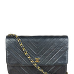 Chanel Vintage Black Chevron Flap Shoulder Bag- Late 1990's