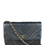 Chanel Vintage Black Chevron Flap Shoulder Bag- Late 1990's
