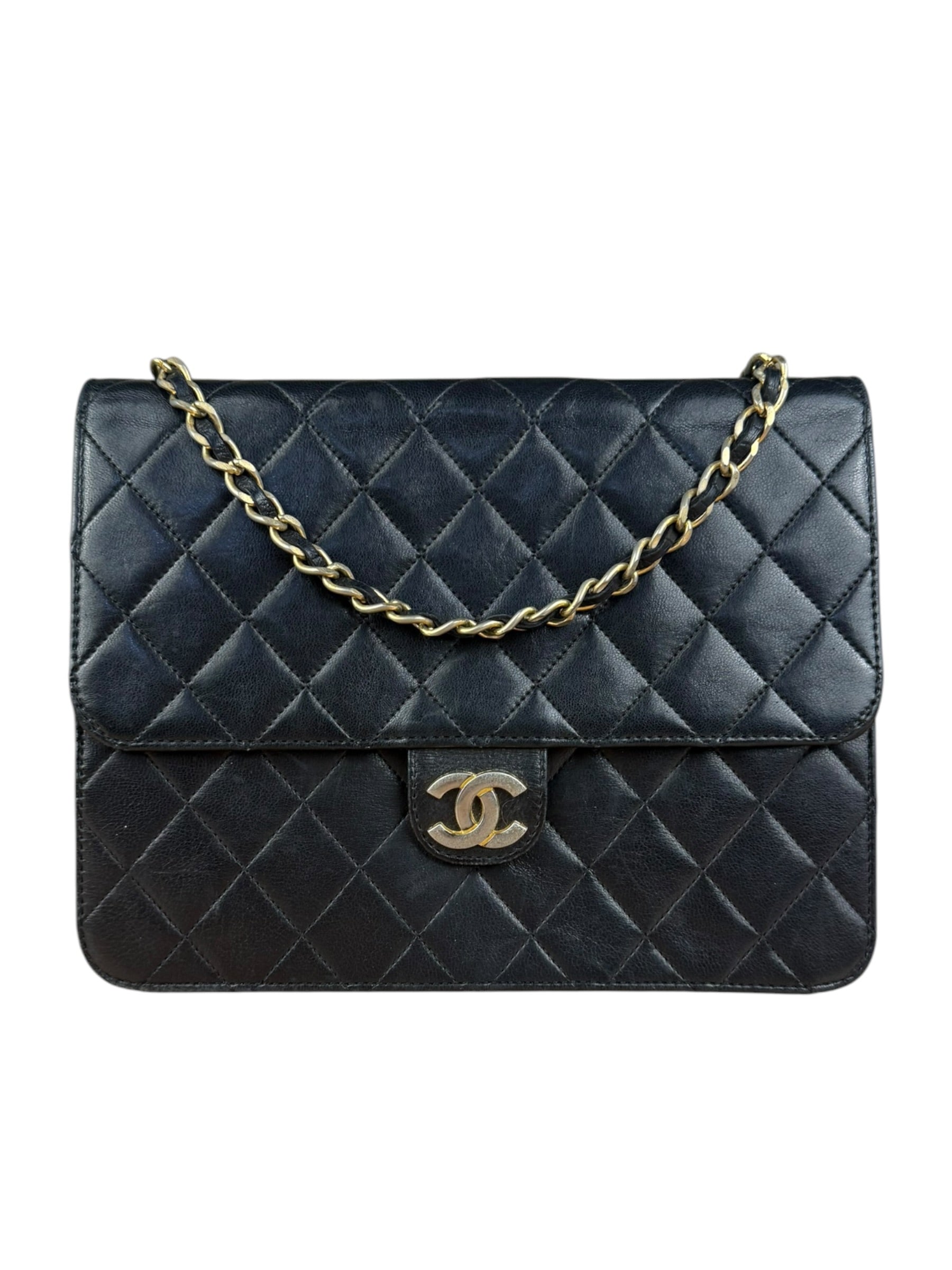Chanel Black Diamond Stitch Lambskin Square Flap 1988